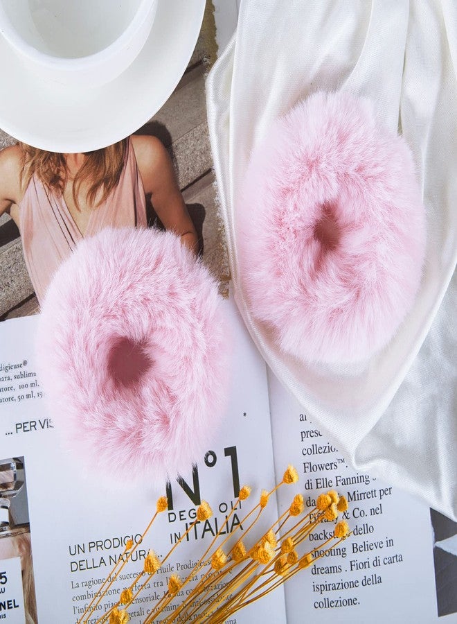 Mljsh 2 PCS Pink Pom Pom Hair Tie Fuzzy Furry Faux Rabbit Fur Scrunchies for Girls Women Hair Accessories - Image 2